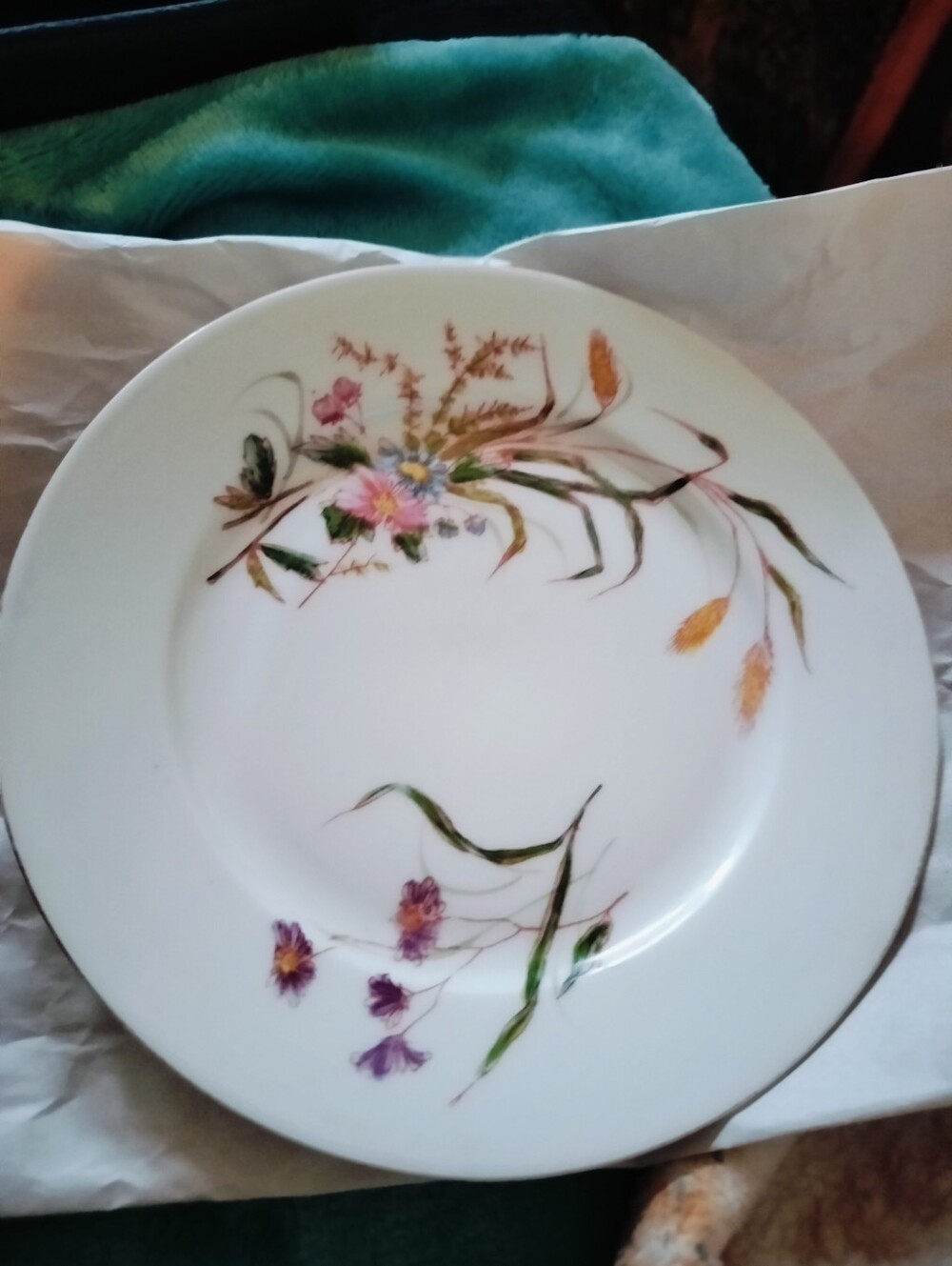 Vintage DAC Japan Wildflower Wheat Porcelain Salad Plate Botanical Floral Design